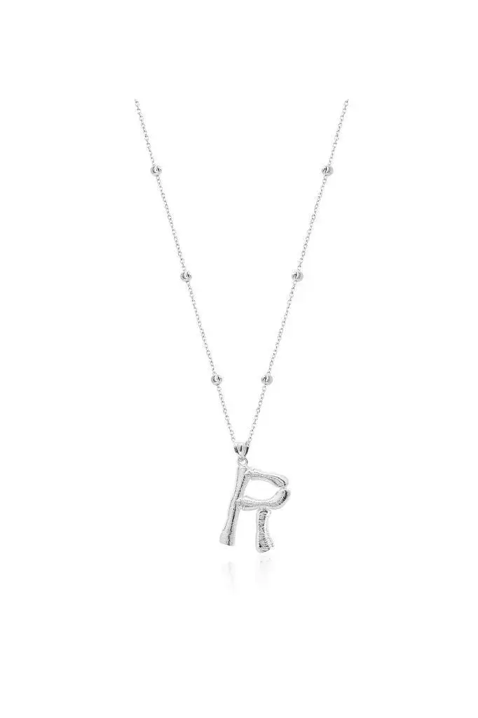 Large Bamboo Silver Letter a-R | Necklace