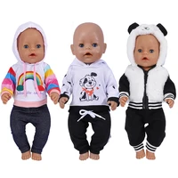 43cm doll clothes 18 inch cute rainbow suit warm panda clothes with velvet fit bjd 14 doll baby born birthday festival gifts