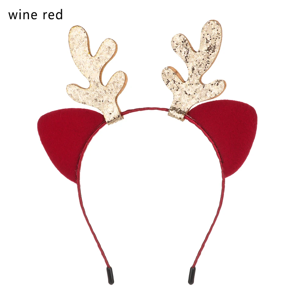 wine red Модный Блестящий Рождественский обруч на голову с рогами кошачьими ушками Рождественский мультяшный обруч для волос Рождественский Косплей головные уборы вечерние аксессуары для волос - Цвет: wine red