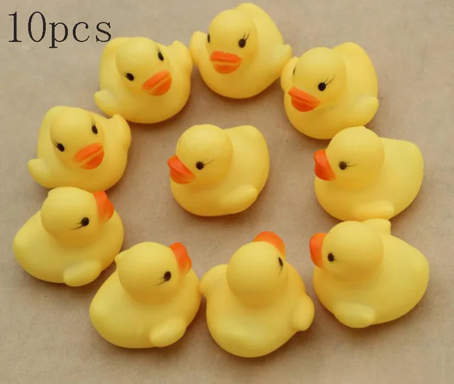 10pcs 10 шт./компл. мини желтая утка игрушки для ванной резиновые Музыка Детские утят детей Ванная комната игрушки детские водные игрушки подарки - Цвет: 10pcs