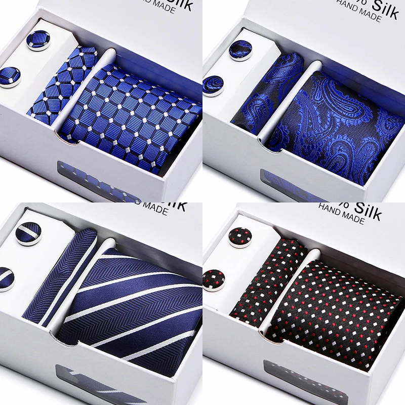 

Great Quality Many Color 7.5 cm Tie Hanky Cufflink Set Tie Necktie Box Formal Clothing hombre Independence Day