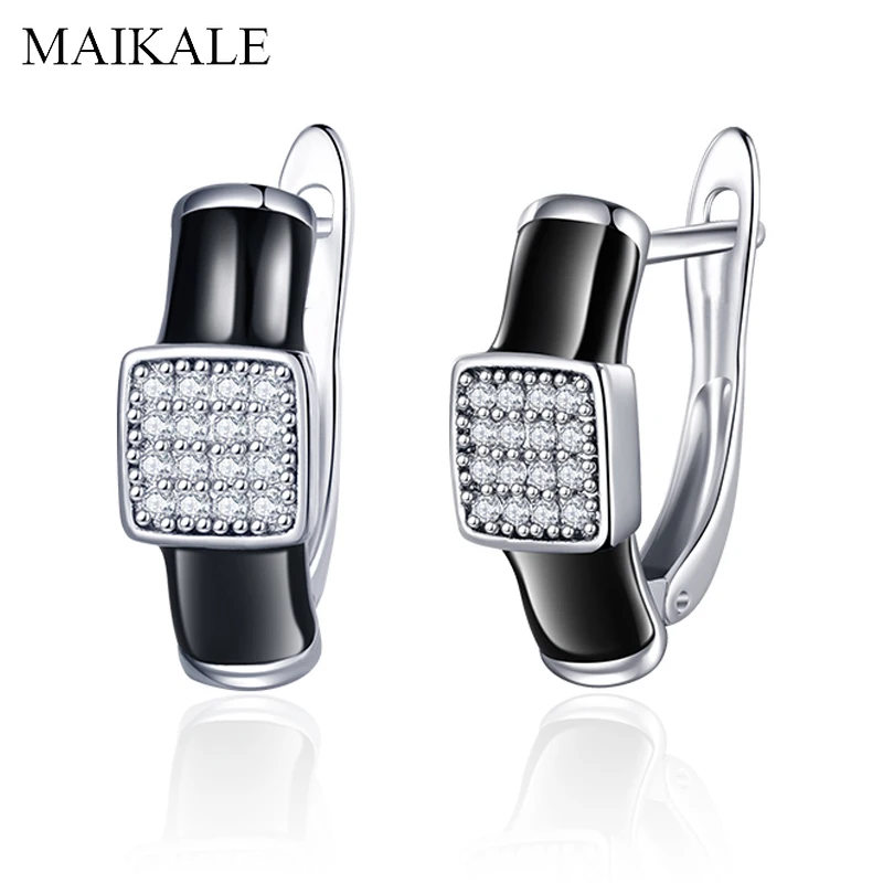 

MAIKALE Classic Red/Black Enamel Small Stud Earring Silver Color Plated Cubic Zirconia CZ Ear Studs for Women Jewelry Girls Gift