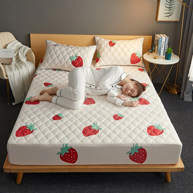 Cute Pattern Thicken Quilted Mattress Cover King Queen Bed Fitted Sheet Topper Air-Permeable Pad | Дом и сад
