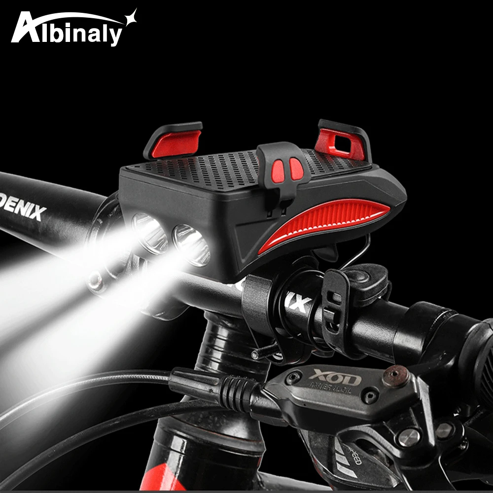 

LED Bicycle Light Multifunction Bike Lamp 2000/4000mAh Power Bank Cycling Flashlight with Phone Holder Speaker 3 Mode USB Torch