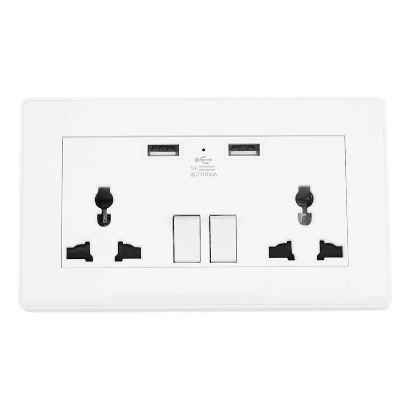 

International Universal Plug Socket 2.1A Usb Wall Switch Socket 3 Holes Dual Usb Port Power Charger Outlet Panel