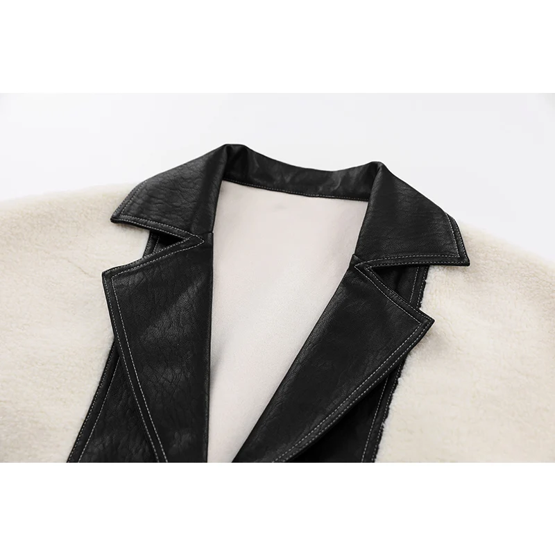 Куртка женская оверсайз с отложным воротником теплая уличная одежда из овечьей