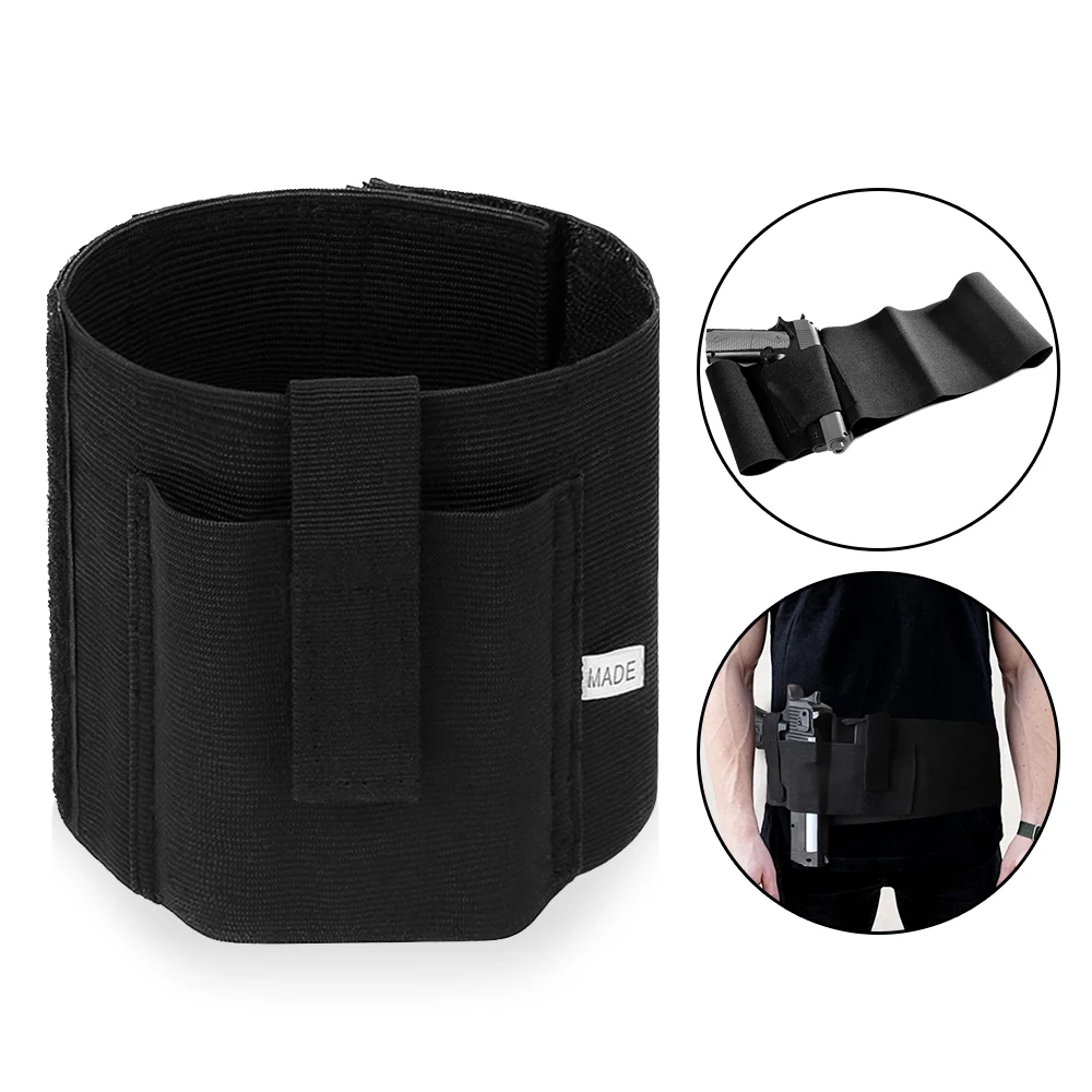 

Tactical Gun Holster Holder Concealed Belly Band Handgun Pouch Universal Right/Left Pistol Gun Holster With 2 Mag Pouches