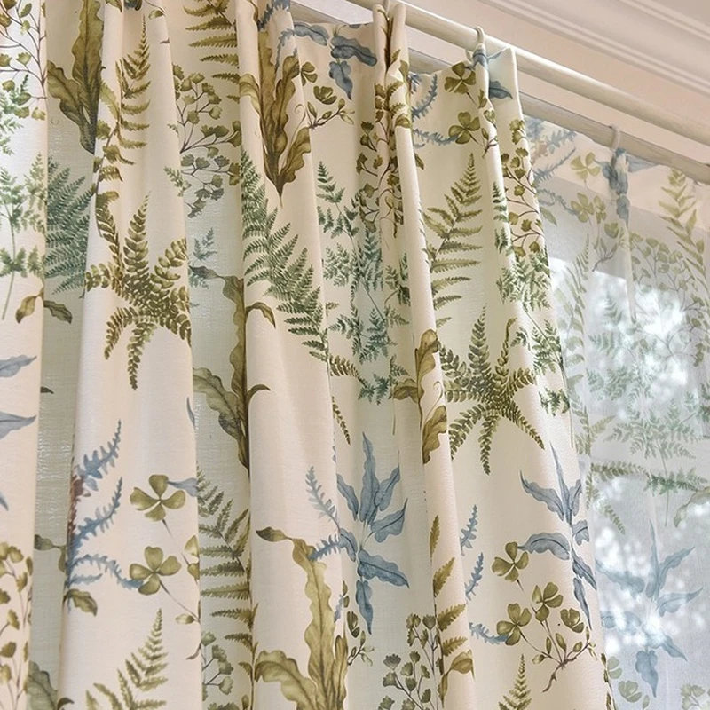 Льняные пасторальные шторы с принтом свежего зеленого дерева для гостиной