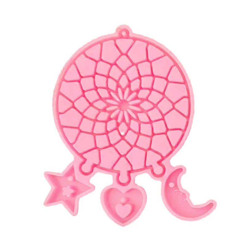 

LXAE Pink Dream Catcher Resin Mold Epoxy Dreamcatcher Keychain Mold Silicone Moon Star Love Pendant Mold for Diy Crafts