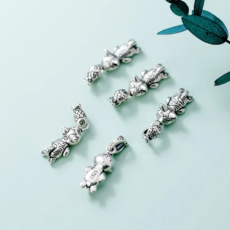 925 пробы серебро Забавный дизайн принт Кот рыбка Подвески DIY набор ювелирной