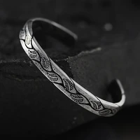 fashion retro silvery leaf black punk viking bracelet new design open cuff bracelet mens jewelry