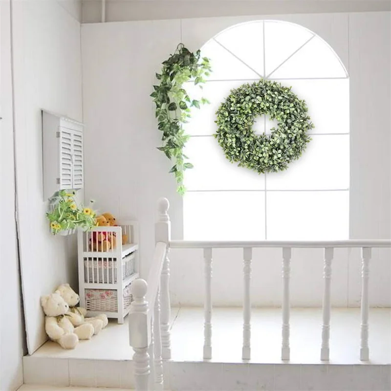 Искусственный венок с зелеными листьями для передней двери домашний декор