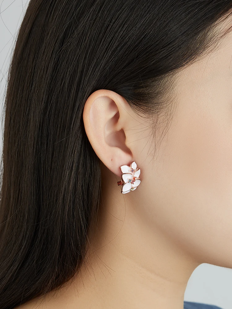 

ZEMIOR Flower Stud Earrings For Women Rose Golden Inlay Multicolor Zircon Earring Fit Anniversary Gifts Fashion Jewelry Hot Sale