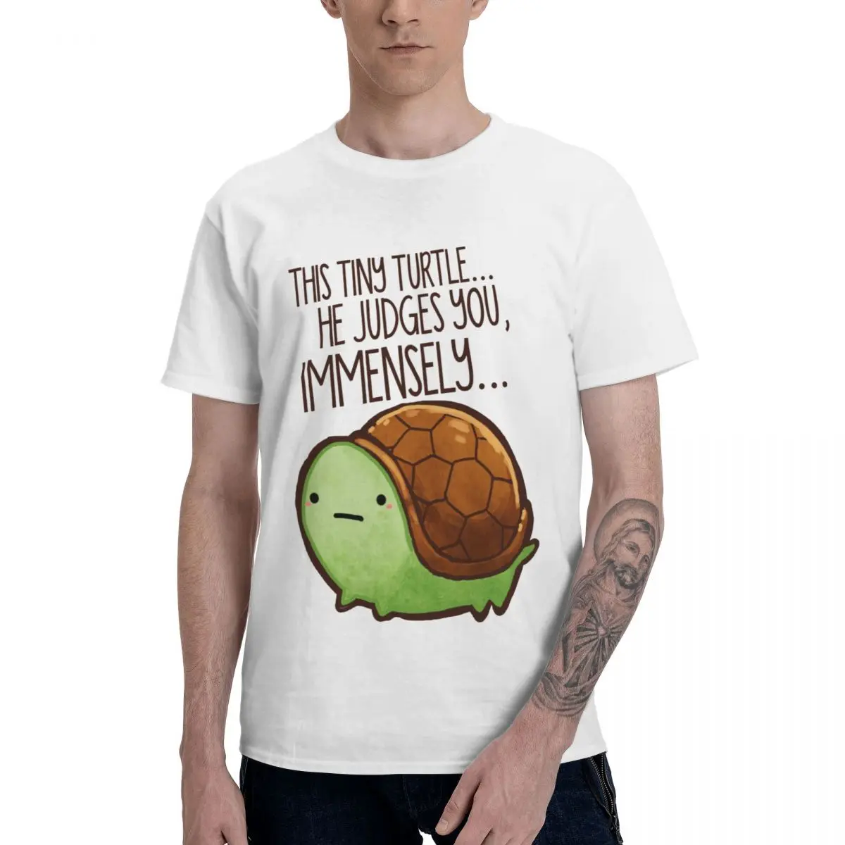 

This Turtle.. He Judges You T-Shirts Pure Cotton Crewneck Male T Shirt Short Sleeve Plus Size Unisex Tees Tops