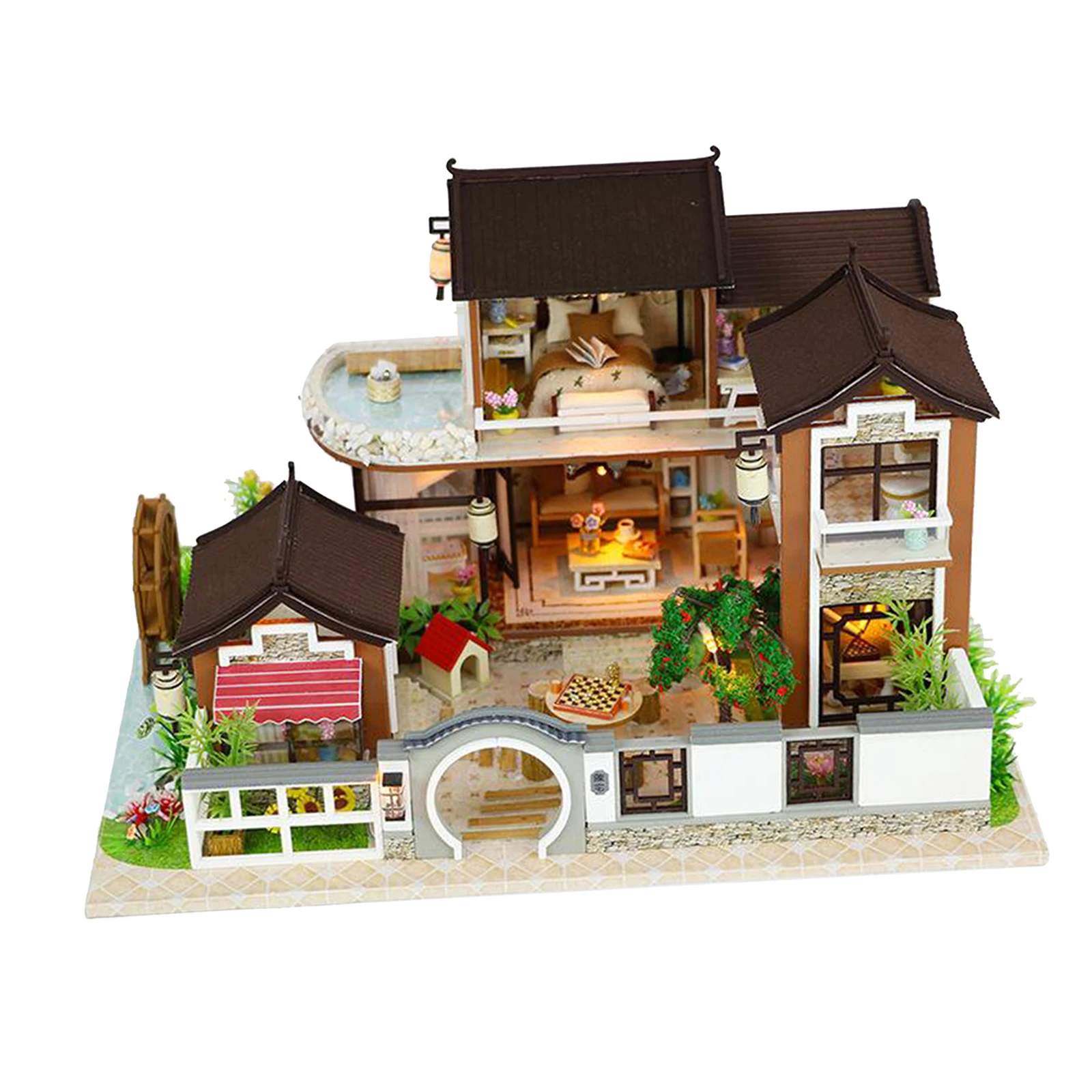 

Handcraft Wooden Dollhouse Cottage Villa Furniture Kit w/ LED Light Kids