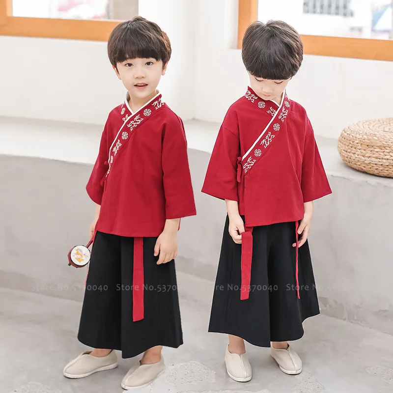 Детский костюм для мальчиков в стиле ретро Китайская традиционная одежда ханьфу