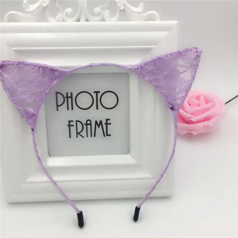 Женская повязка на голову с кошачьими ушками Классическая Черная Кружевная