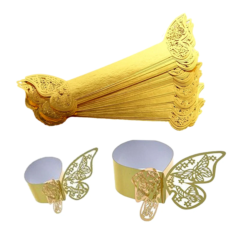50pcs Butterfly Laser Cut Paper Rings Napkins Holders Hotel Birthday Wedding Banquet Christmas Party Favor Table Dinner Supplies