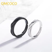 qmcoco silver color ins style couple ring korean personality fashion trend jewelry male woman for couple black white ring