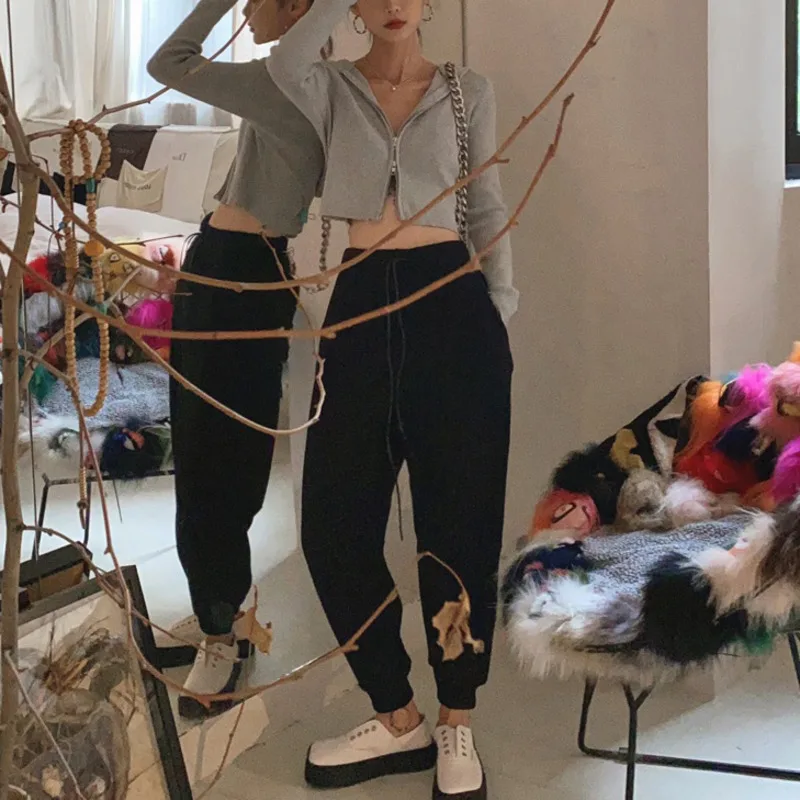 

LANMREM 2021 Autumn And Winter Black Thick Harem Pants All-match Streetwear Warm Simple Pants For Women Fashion Tide 2A2746