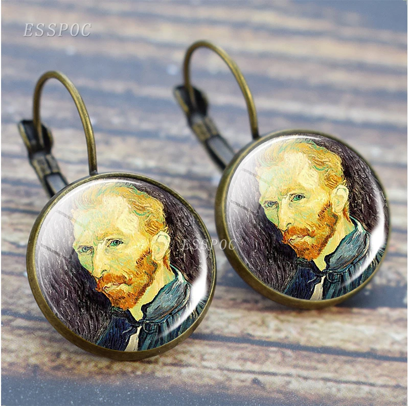 Модные серьги Van Gogh, Франция, серьги-гвоздики, бижутерия со стеклянными кабошонами, звездная ночь, Подсолнух, ушные крючки для женщин, подарок для влюбленных девушек