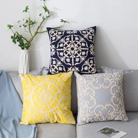 high quality fine embroidery cushion cover yellow blue gray solid flower pillowcover sofa hotel car office decorative pillowcase