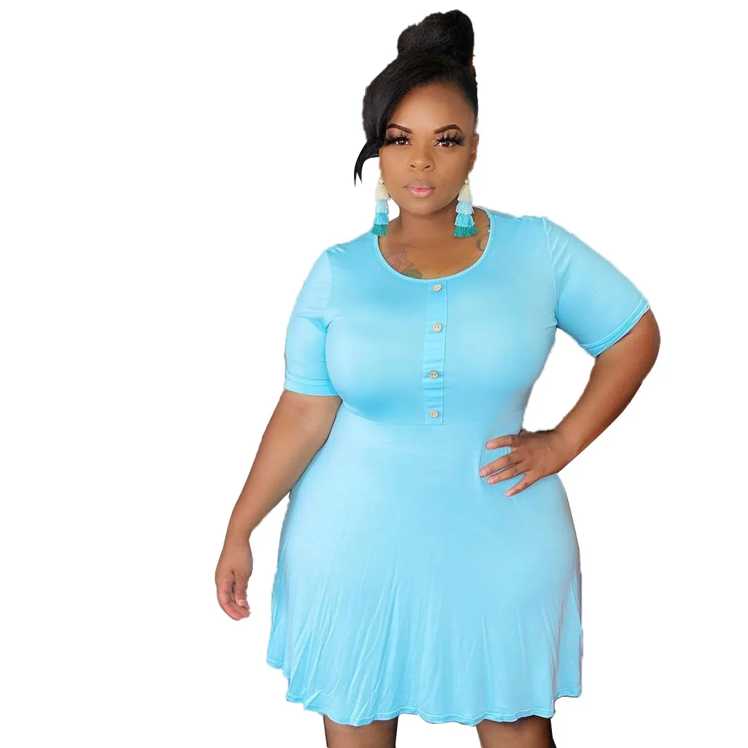 

Summer 2021 Women Plus Size Oversize Loose Solid Pleated Dress 3xl 4xl 5xl