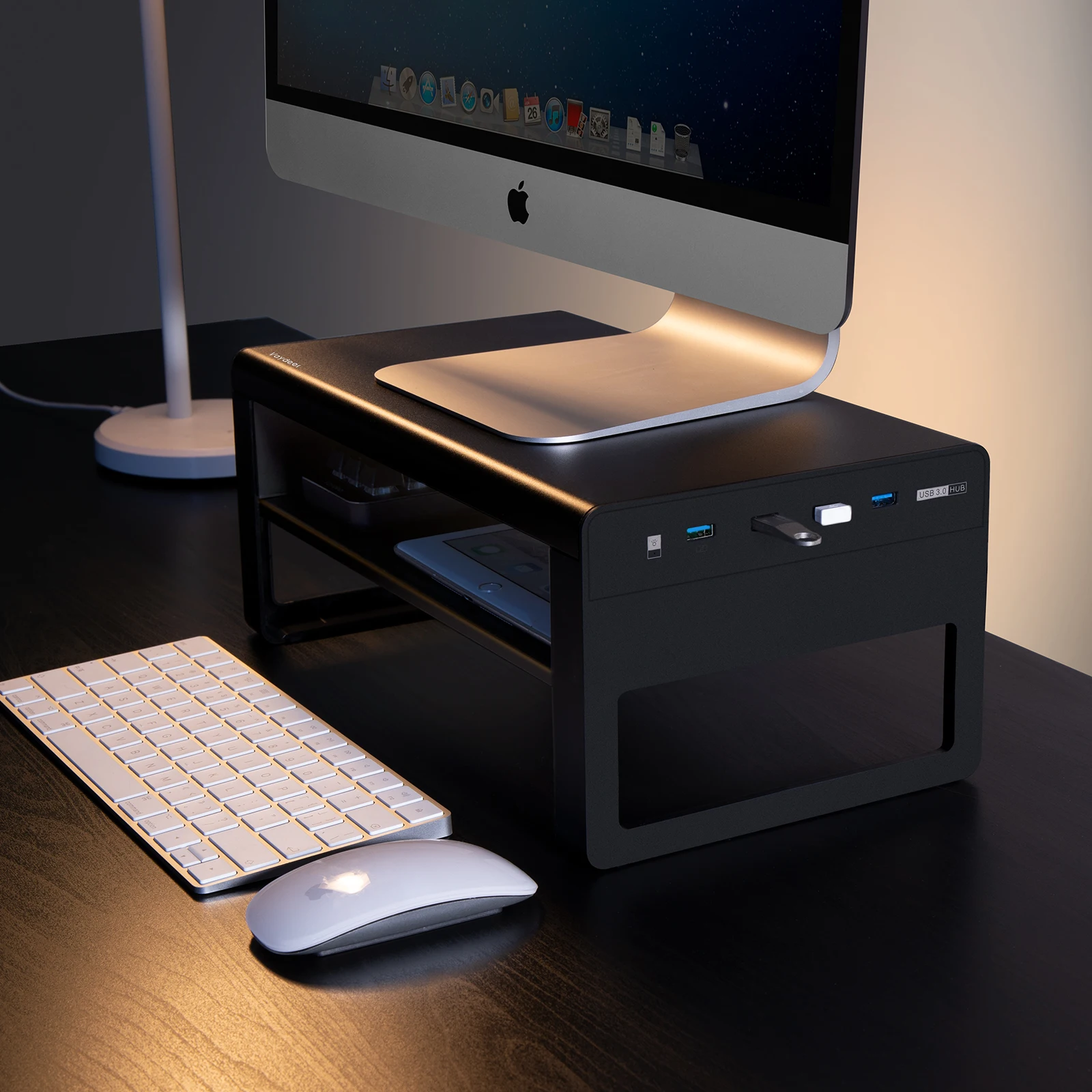 

Aluminum 2 Tiers Monitor Stand with USB 3.0 Hubs Monitor Riser , Metal Computer Stand Supports up to 27 Inch for PC, Laptop