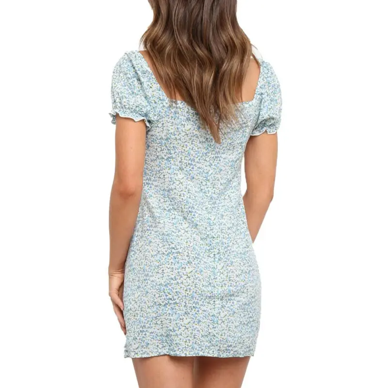 

Women's Floral Short Sleeve Beach Summer Holiday Mini Dress Casual Shirt Dress