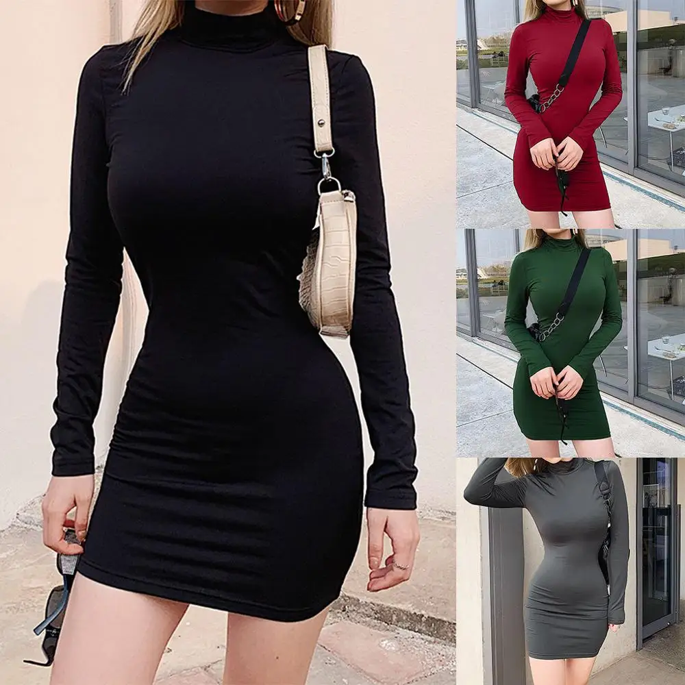 Женское трикотажное облегающее платье вечернее Клубное мини с высоким