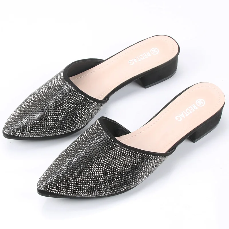 

Cover Toe Shoes Big Size Flock Ladies' Slippers Glitter Slides Loafers Low Slipers Women Jelly Soft 2021 Summer Rubber Hoof Heel