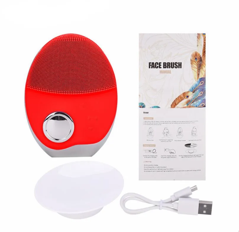 Red Очищающая щетка для лица USB/Беспроводная зарядка ультразвуковая Очищающая Мягкая силиконовая кисть светодиодный светильник Очищающая щетка для лица - Цвет: Red