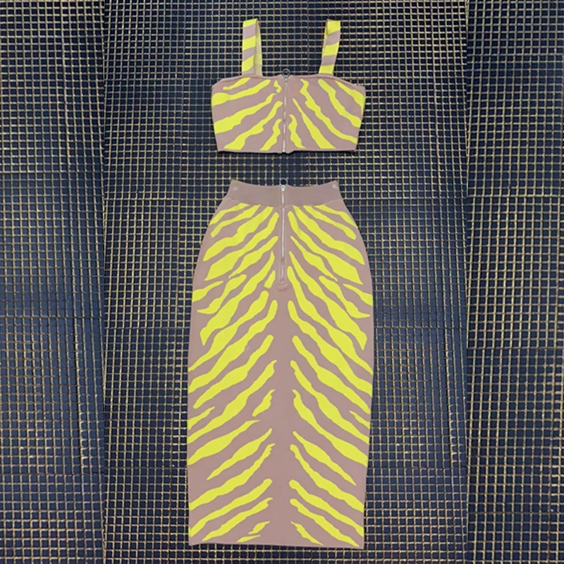 Модный желтый комплект из 2 предметов в полоску женское Бандажное облегающее