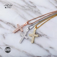 alliceonyou 925 sterling silver high quality iced out cubic zirconia square cross pendantnecklace hip hop fashion jewelry gift