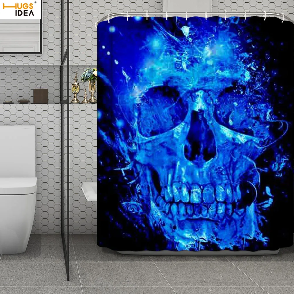 HUGSIDEA занавеска для душа с рисунком голубого пламени черепа желтые огненные экран