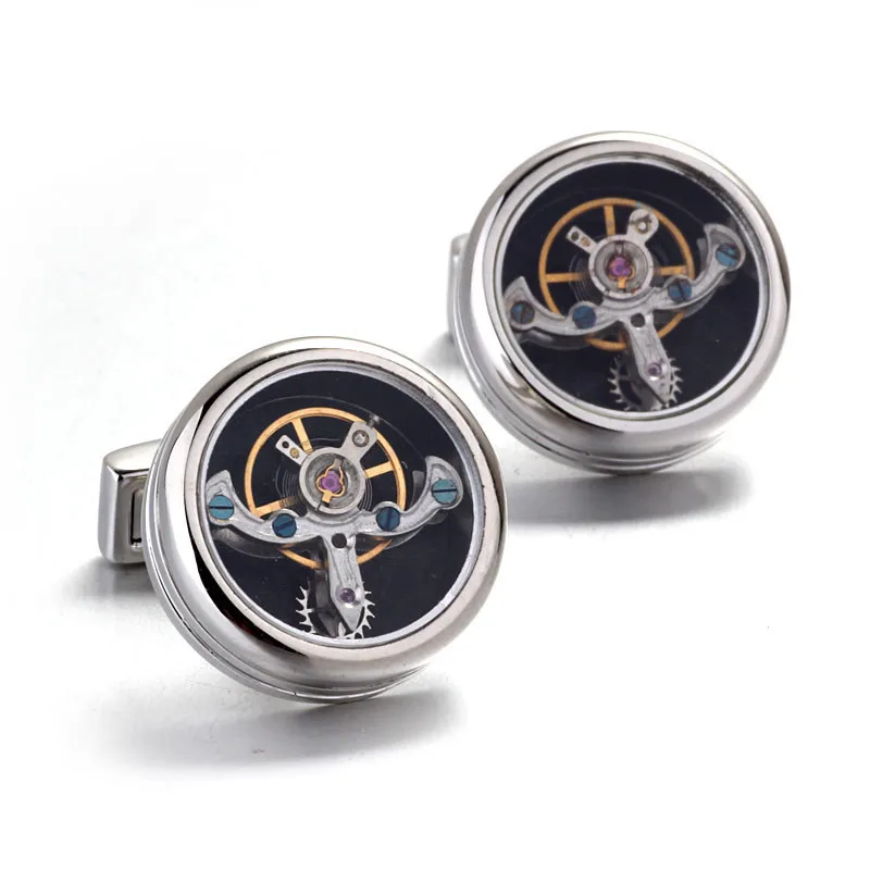 1 пара часовой механизм Форма запонки Баланса Колеса Винтаж стимпанк Стиль двойной линии на стороне
