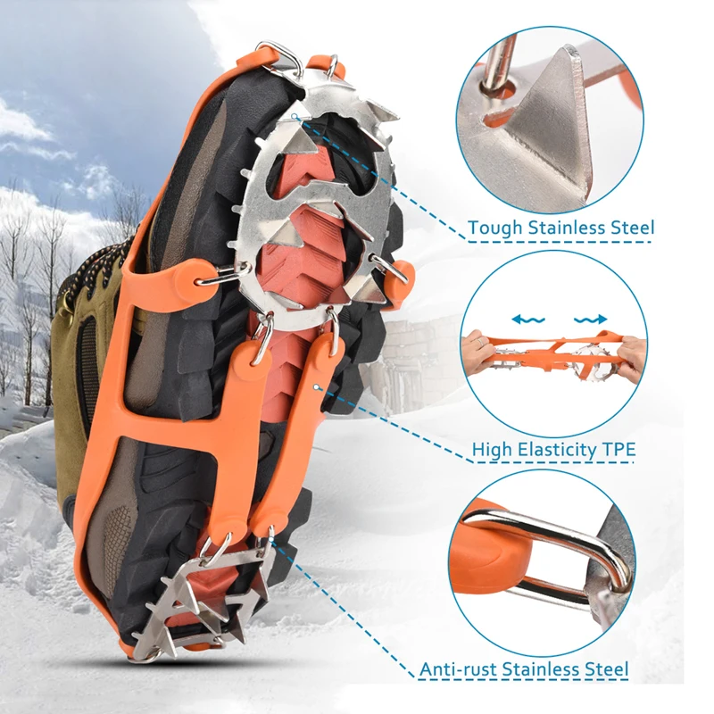 18 Teeth Anti-slip Covers for Shoes Non-slip Gripper Spikes for Winter Outdoor Climbing Ice Fishing Crampons Snow And Ice Cleats