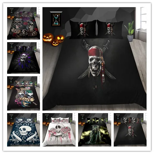 3D комплекты постельных принадлежностей с черепами черный в стиле хэллоуина