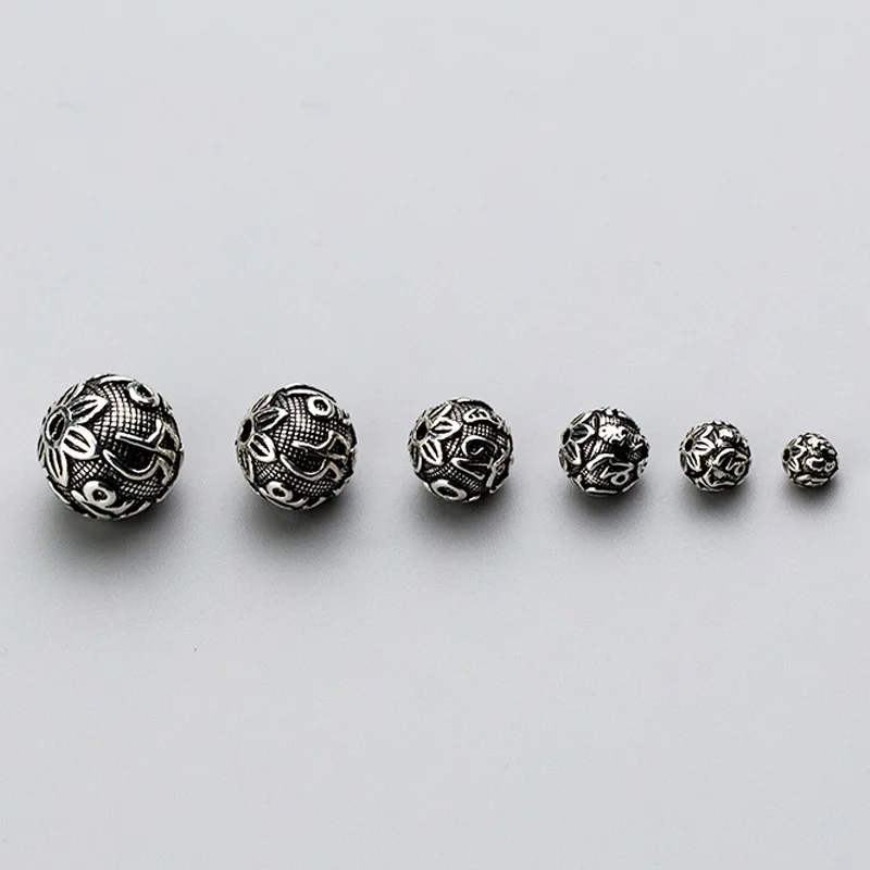 

925 Sterling Silver Craftwork Buddhism Mantras Round Spacer Beads 6 8 10 12 14 16mm Buddha Silver Charm Beads DIY Jewelry Making