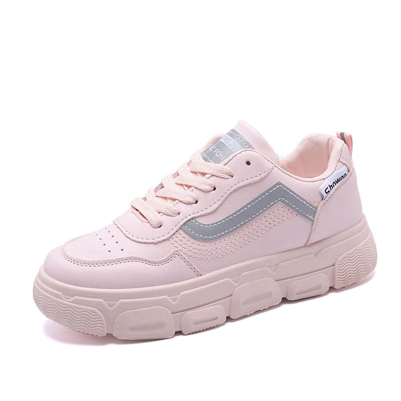 Женские кроссовки из ПУ кожи Вулканизированная подошва плоская толстая