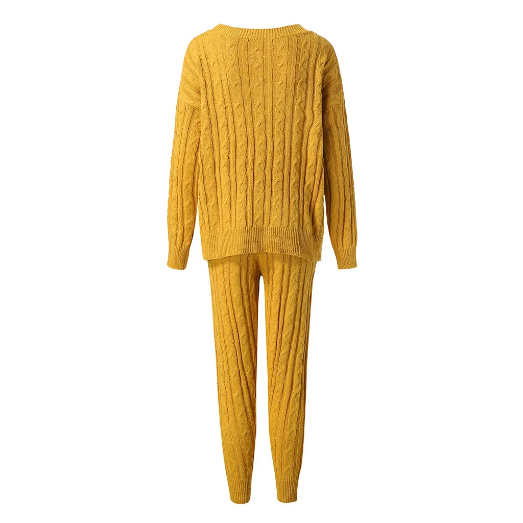 Стильный бар, одежда для отдыха, женские комплекты из 2 предметов, рождественский стиль, зимний теплый костюм, комплект с длинными рукавами и круглым вырезом, длинные штаны, костюм, свитер, комплект
