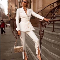 fashion white mother of the bride dresses women suits two pieces pants long sleeves custom made formal wedding party gowns