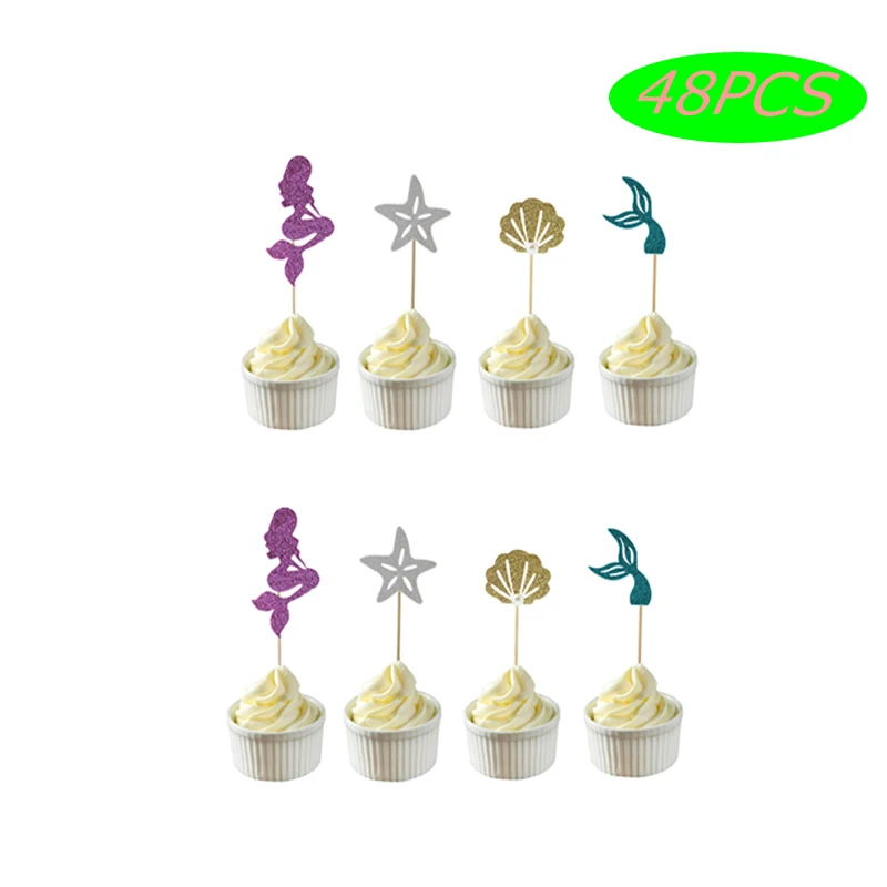48 шт. кекс &quotРусалка&quot Верхний хвост морская звезда Русалка торт выберите