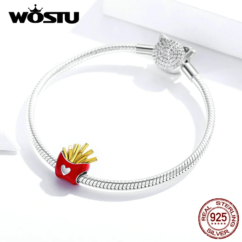 WOSTU серебро 925 пробы Вишневый клубничный Шарм Кулон из бусин для напитков и