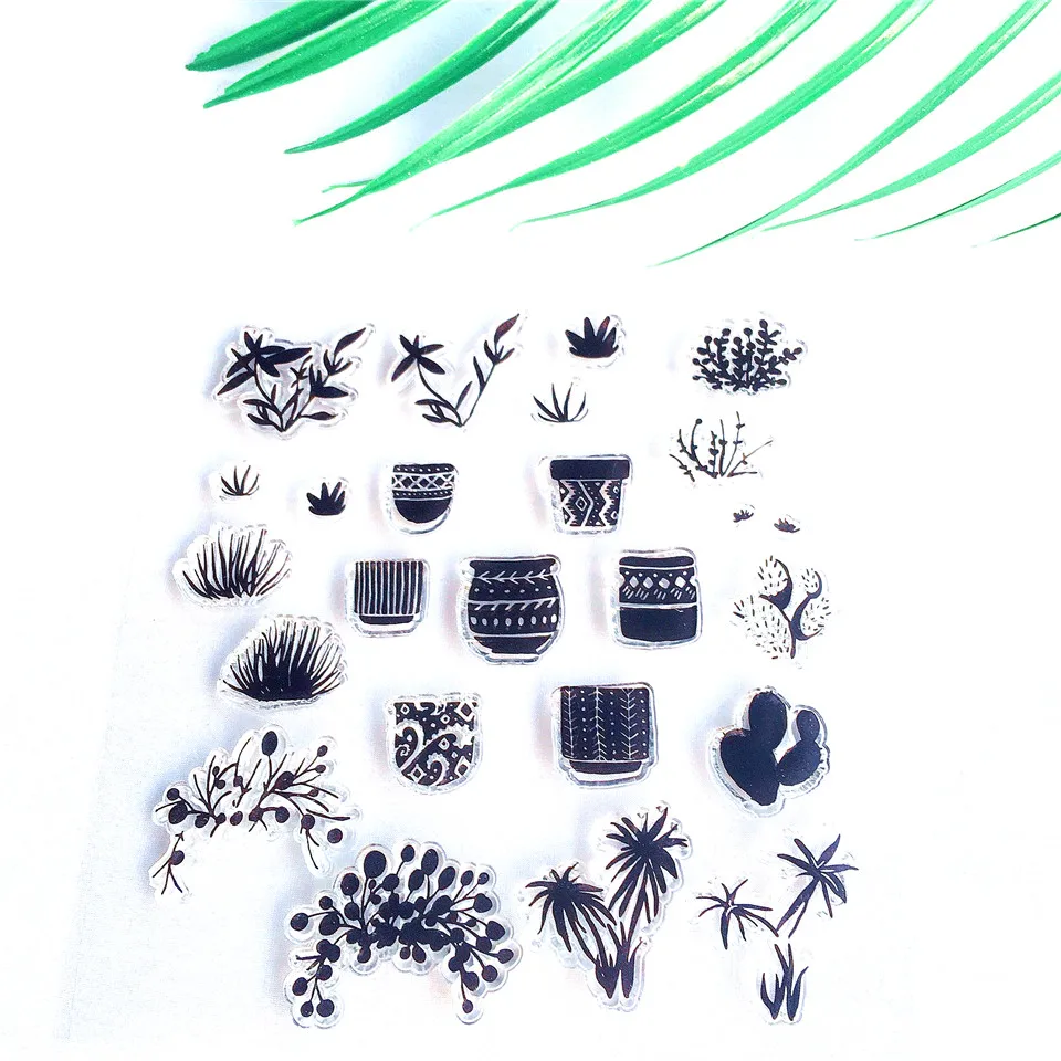 14*14 Flowerpots Plant Craft Transparent Silicone Stamp Seals for Scrapbooking DIY Photo album Decorative Clear Stamps Sheet