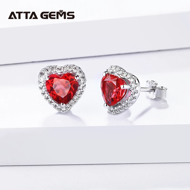 Heart Created Ruby Stud Earrings 925 Sterling Silver Earrings For Women Gemstones Korean Earrings Engagement Fine Jewelry 2020
