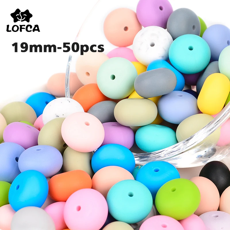 LOFCA 19mm Abacus Silicone Beads BPA Free Lentils Soft Chewable Organic Beads Teether For Necklace Baby Teething Toys DIY Chain