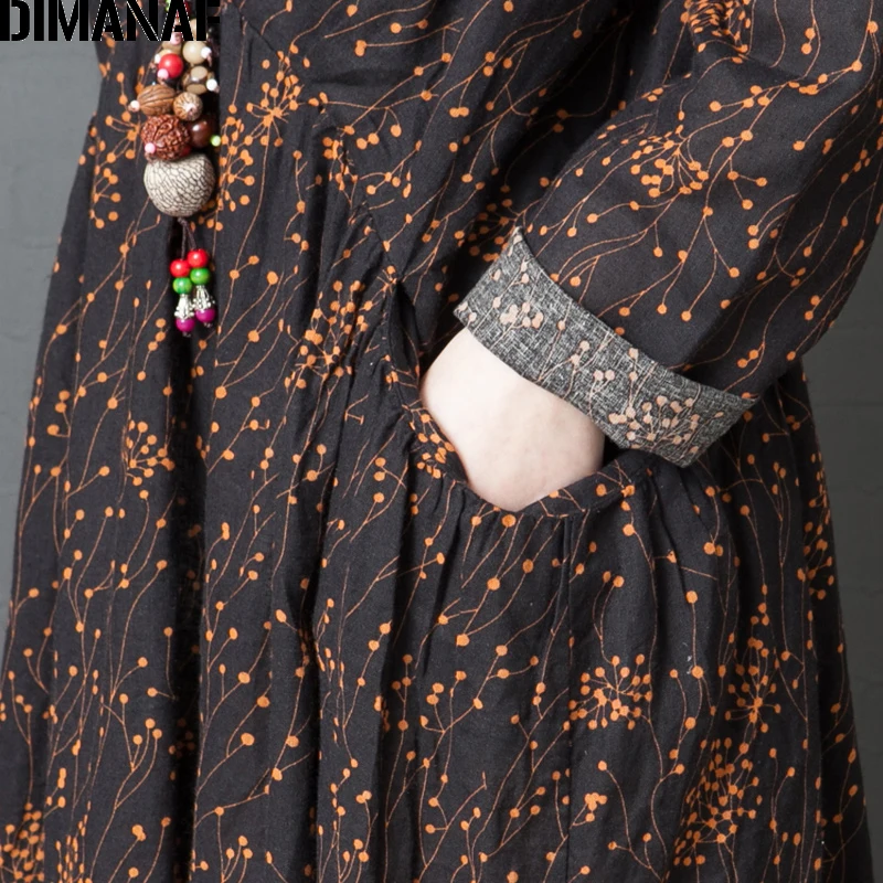 DIMANAF женское платье большого размера с длинным рукавом 2019 осеннее винтажное