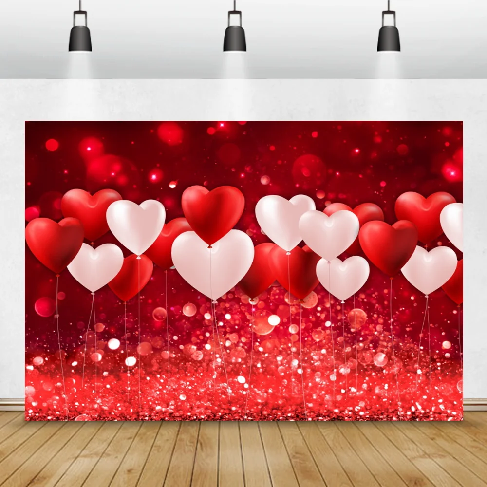 

Red Glitters Love Heart Balloons Photo Background Valentine's Day Decor Portrait Photocall Banner Family Photography Backdrop