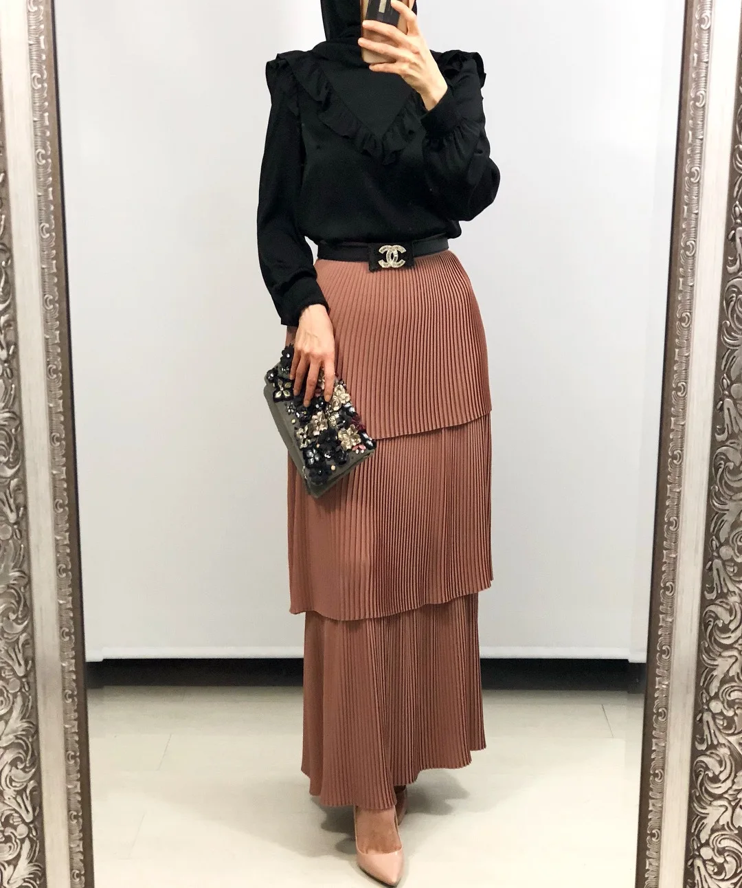 Длинная юбка из шифона элегантная удобная Освежающая плиссированная 2019 Абая для